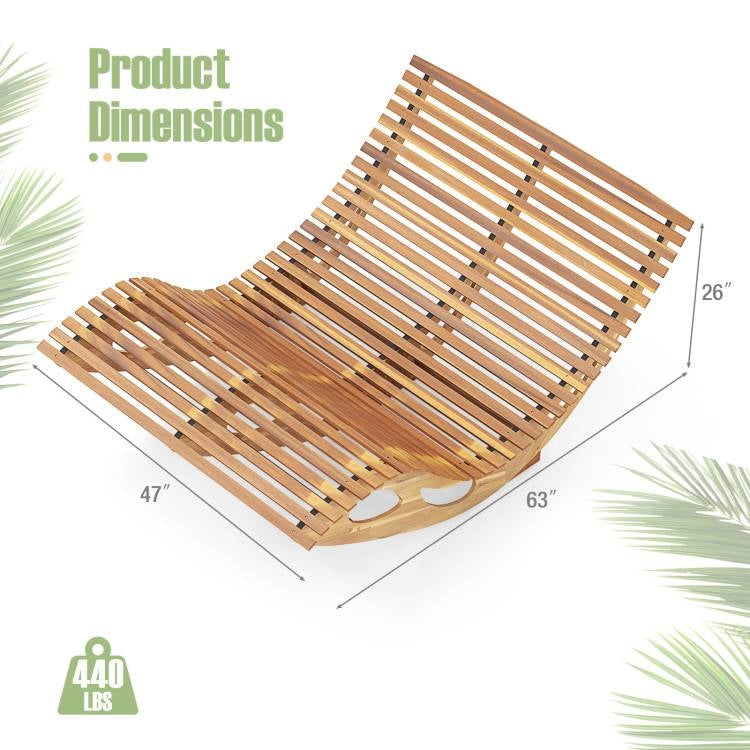 Two-seater Adirondack slatted acacia wood patio rocker and sunbed, outdoor furniture by HomePacific with a comfortable, natural finish.