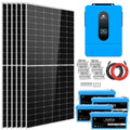 Complete off grid solar kit with 10.24KWh lithium battery, 2700W solar panels, 6500W power output, by Green Vista Living.