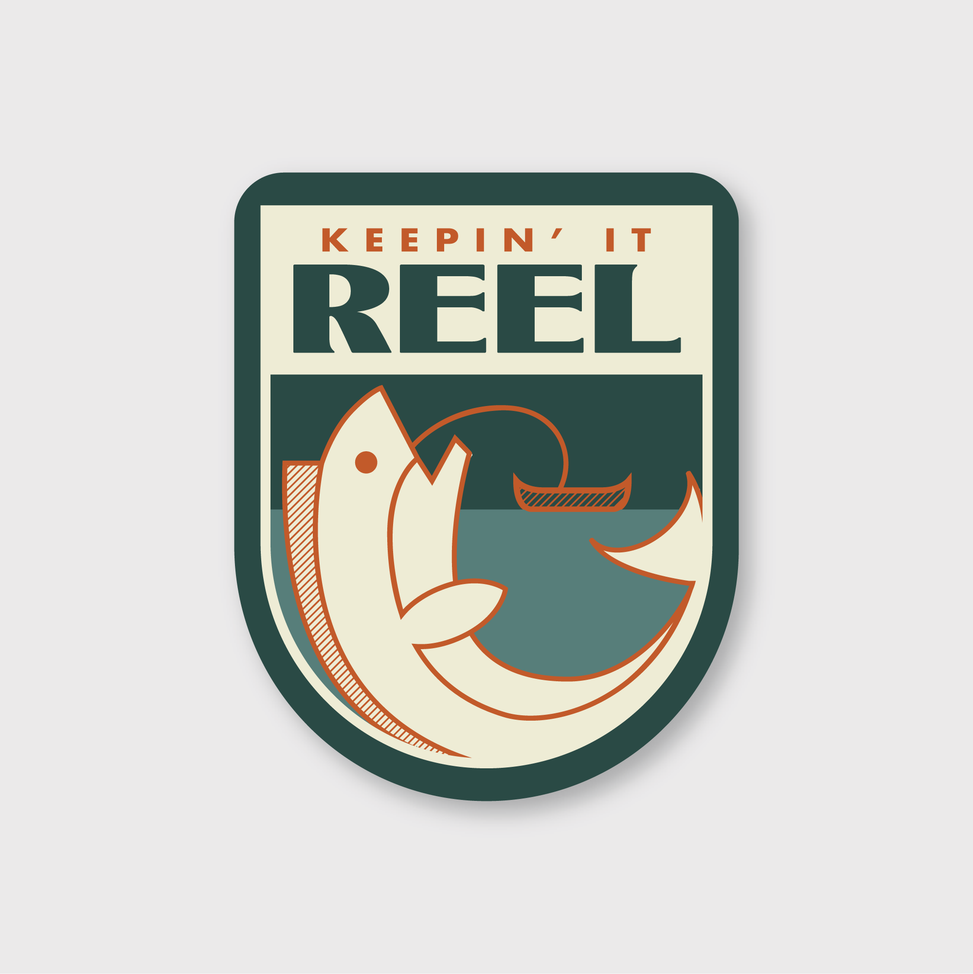 Keepin' It Reel sticker from Pike Street Press featuring a colorful fishing-themed design for decorating personal items.