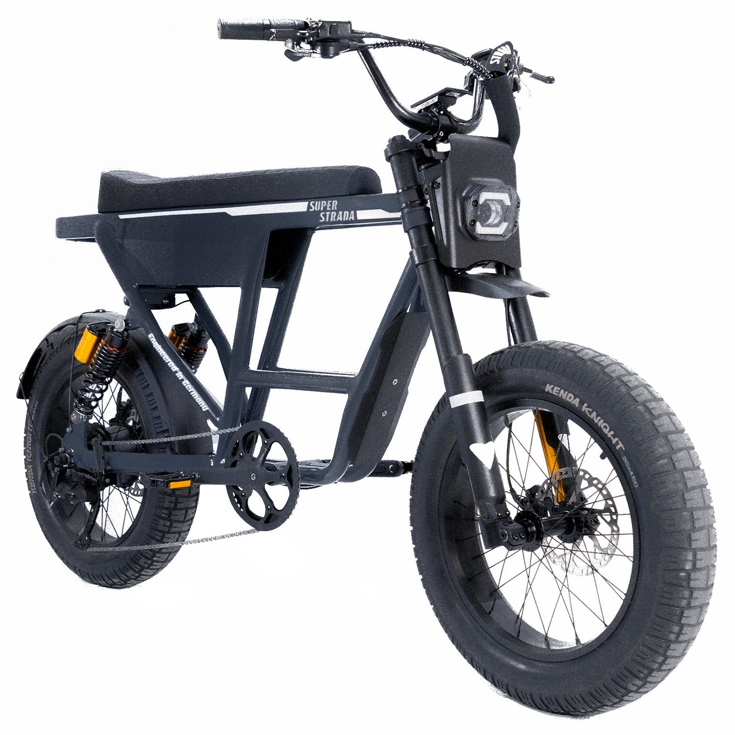 ZEITBIKE Super Strada Nomad sports utility e-bike with rugged frame, thick tires, and handlebar controls for versatile riding.