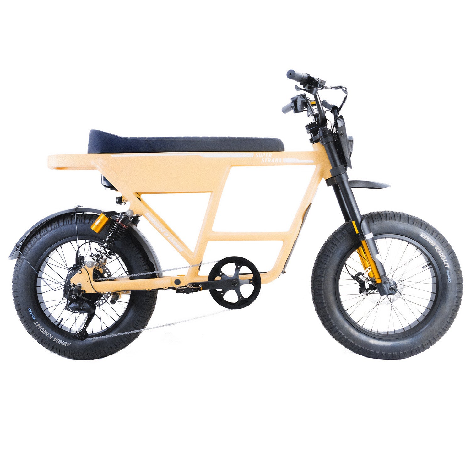 ZEITBIKE Super Strada Nomad sports utility e-bike in sandy color with sturdy frame and electric motor, designed for versatile riding.