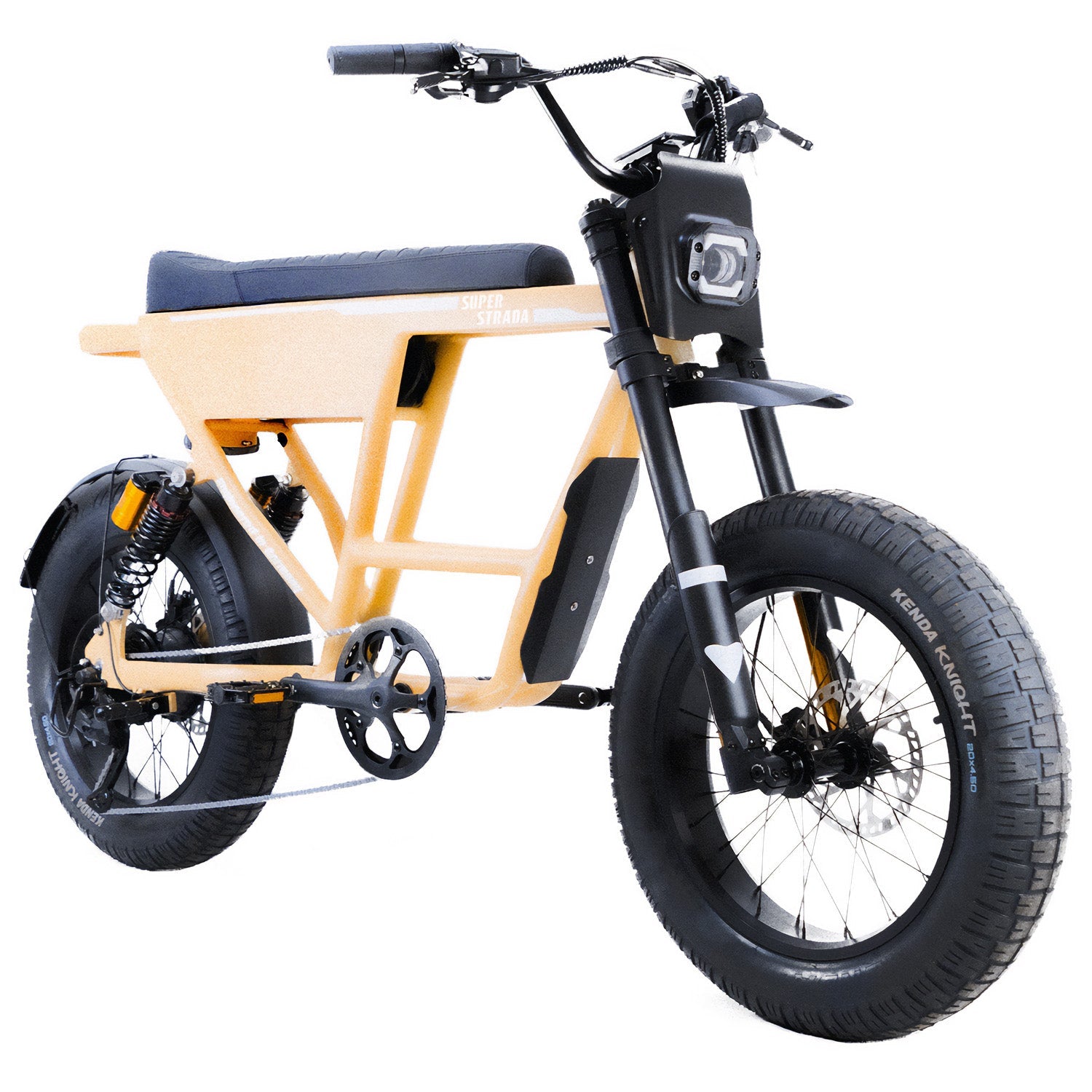 ZEITBIKE Super Strada Nomad e-bike in sand color, featuring a sleek frame, ergonomic handlebars, and rugged tires for versatile riding.
