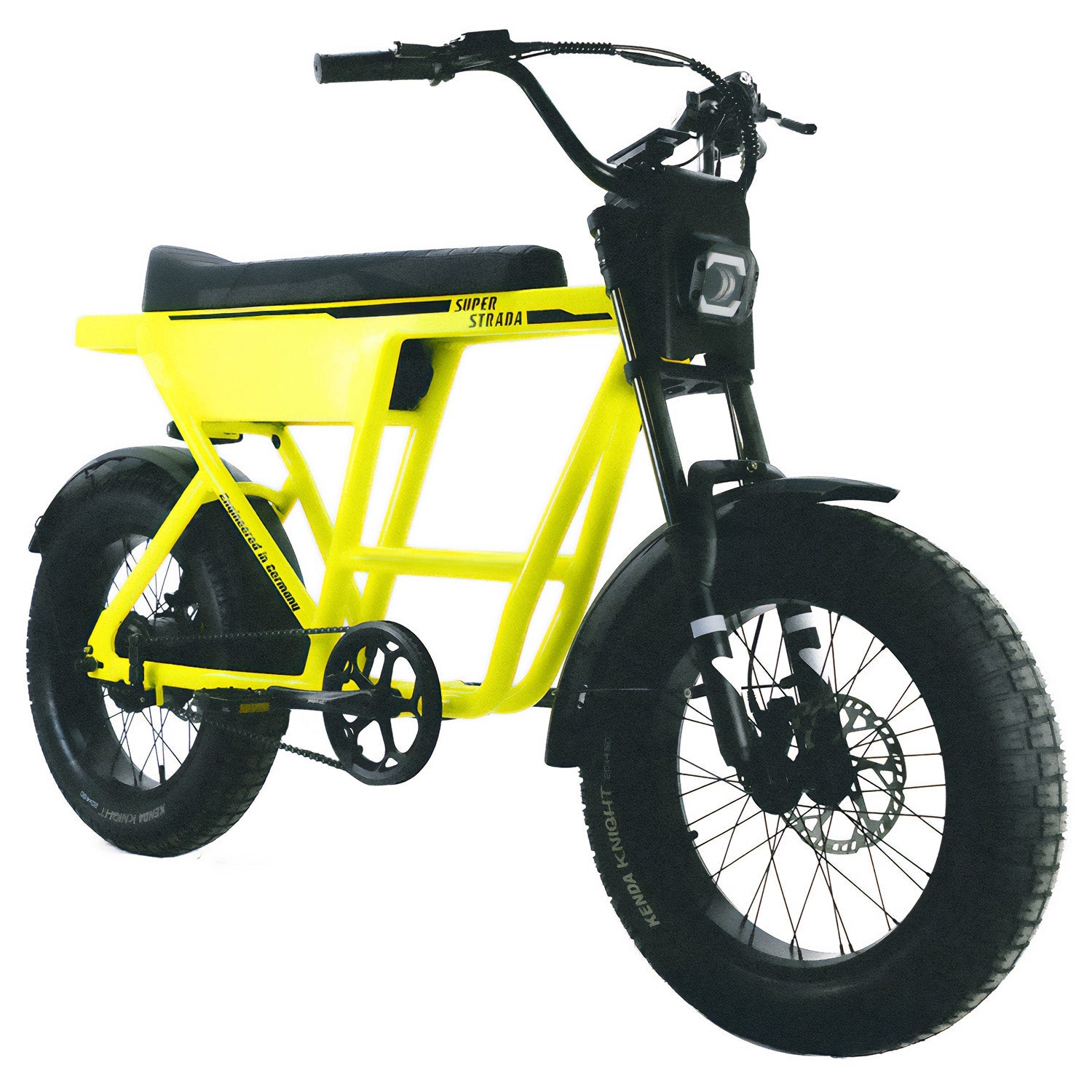 ZEITBIKE Super Strada RAGE electric sports utility e-bike with neon accents, featuring a sleek frame and rugged tires.