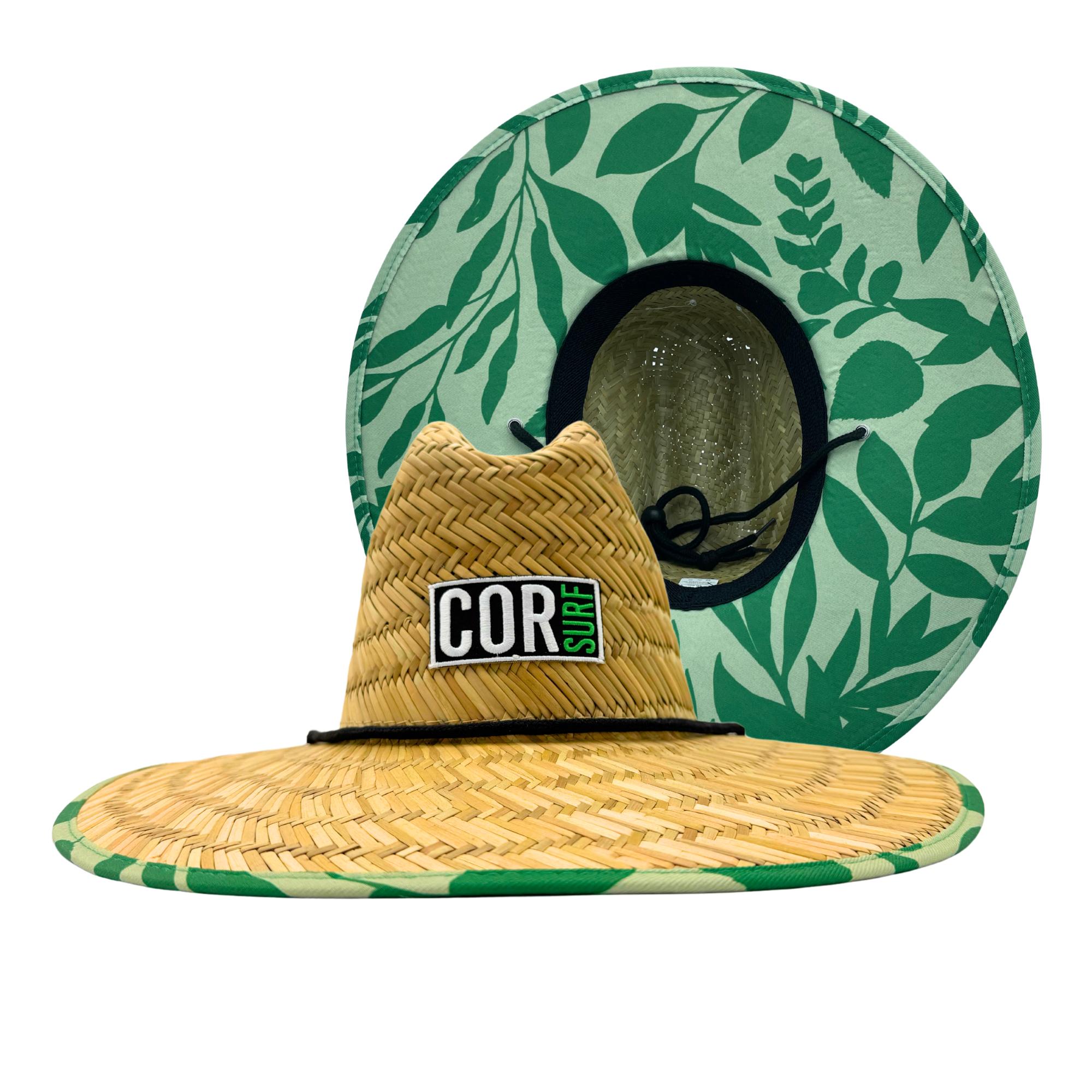 Cor Surf Kailua straw beach sun hat, unisex lifeguard style, lightweight and wide-brimmed for sun protection at the beach.