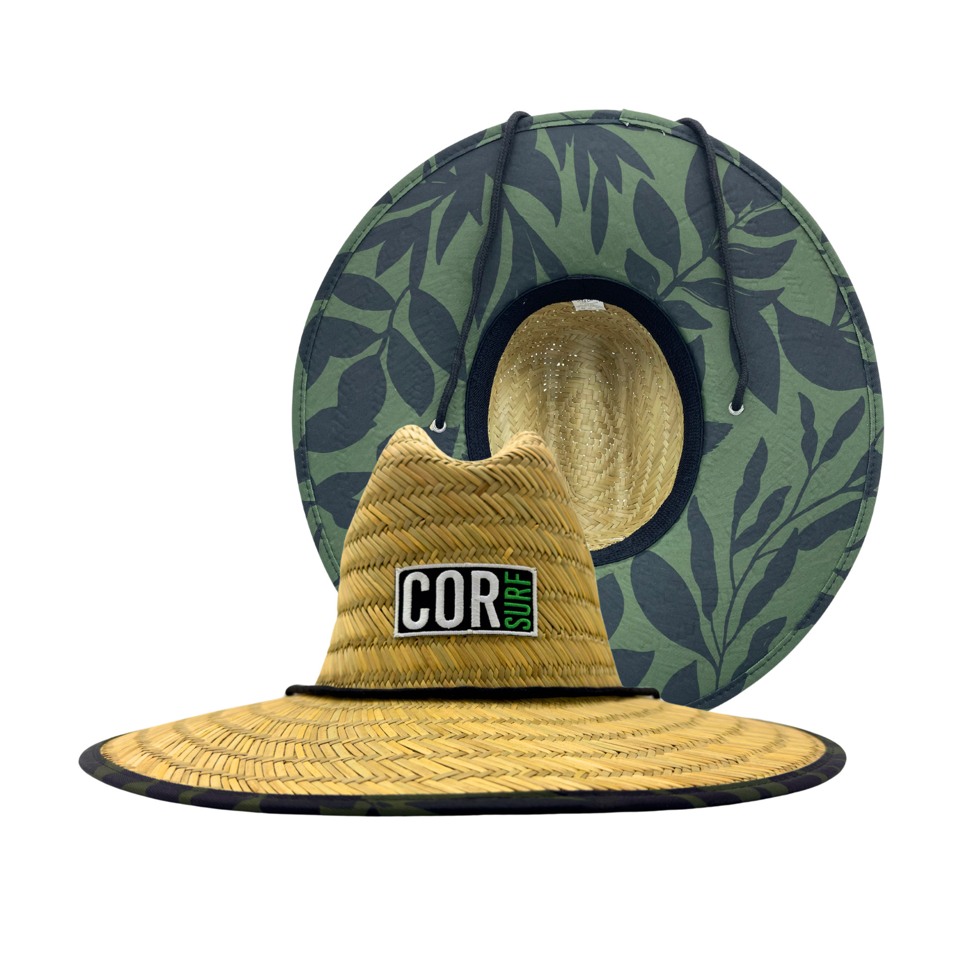 Kor Surf straw beach lifeguard sun hat in Kona green, stylish wide-brim hat for sun protection at the beach or outdoors.