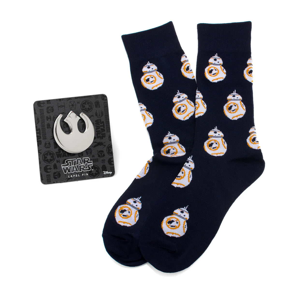 Star Wars BB-8 Navy Dress Socks and Rebel Alliance Starbird Crest Lapel Pin Gift Set - OVERLANDERS Outfitter
