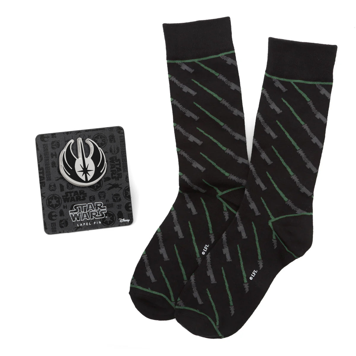 Star Wars Green LIGHTSABER Dress Socks with Jedi Crest Lapel Pin Gift Set - OVERLANDERS Outfitter
