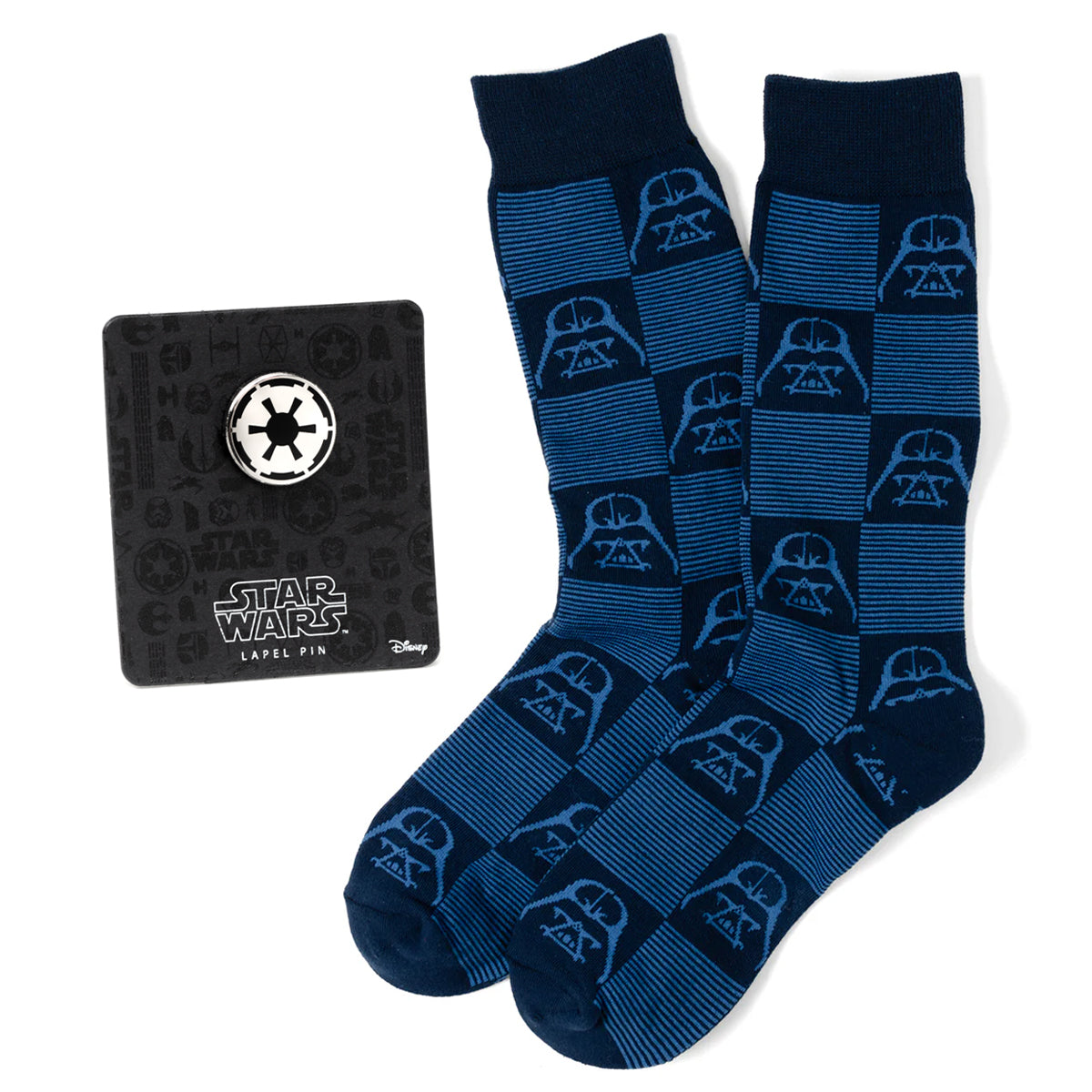 Star Wars Darth Vader Navy and Black Checkered Socks with Imperial Crest Lapel Pin Gift Set - OVERLANDERS Outfitter