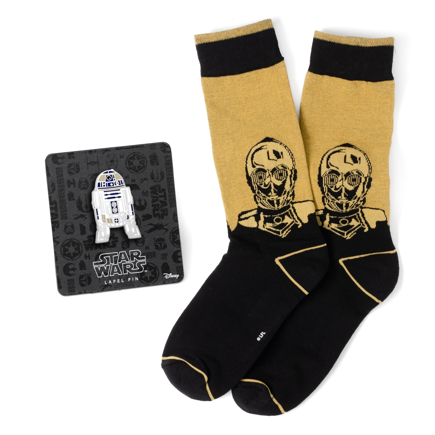Star Wars C-3PO Dress Socks and R2-D2 Lapel Pin Gift Set - OVERLANDERS Outfitter