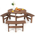Solid cedar wood outdoor picnic table with three benches, ideal for patio garden dining, part of HomePacific patio furniture set