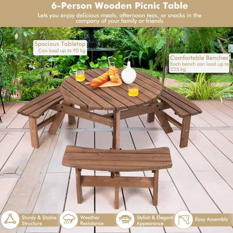 Solid cedar wood outdoor picnic table with three benches, ideal for patio garden dining, by HomePacific.