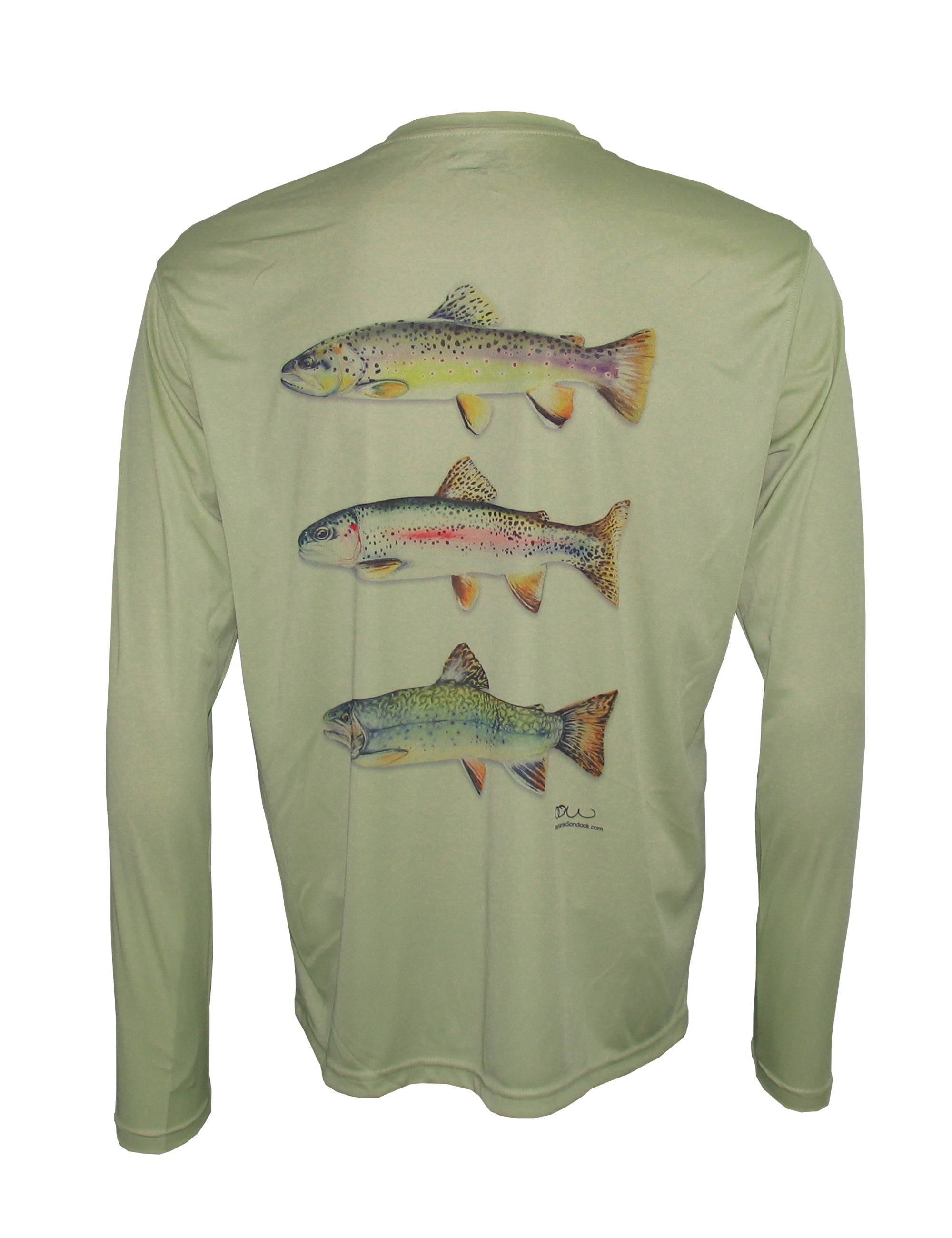 Men's Sun Protective Fishing Shirt Sage Green/Trout Trio - OVERLANDERS Outfitter