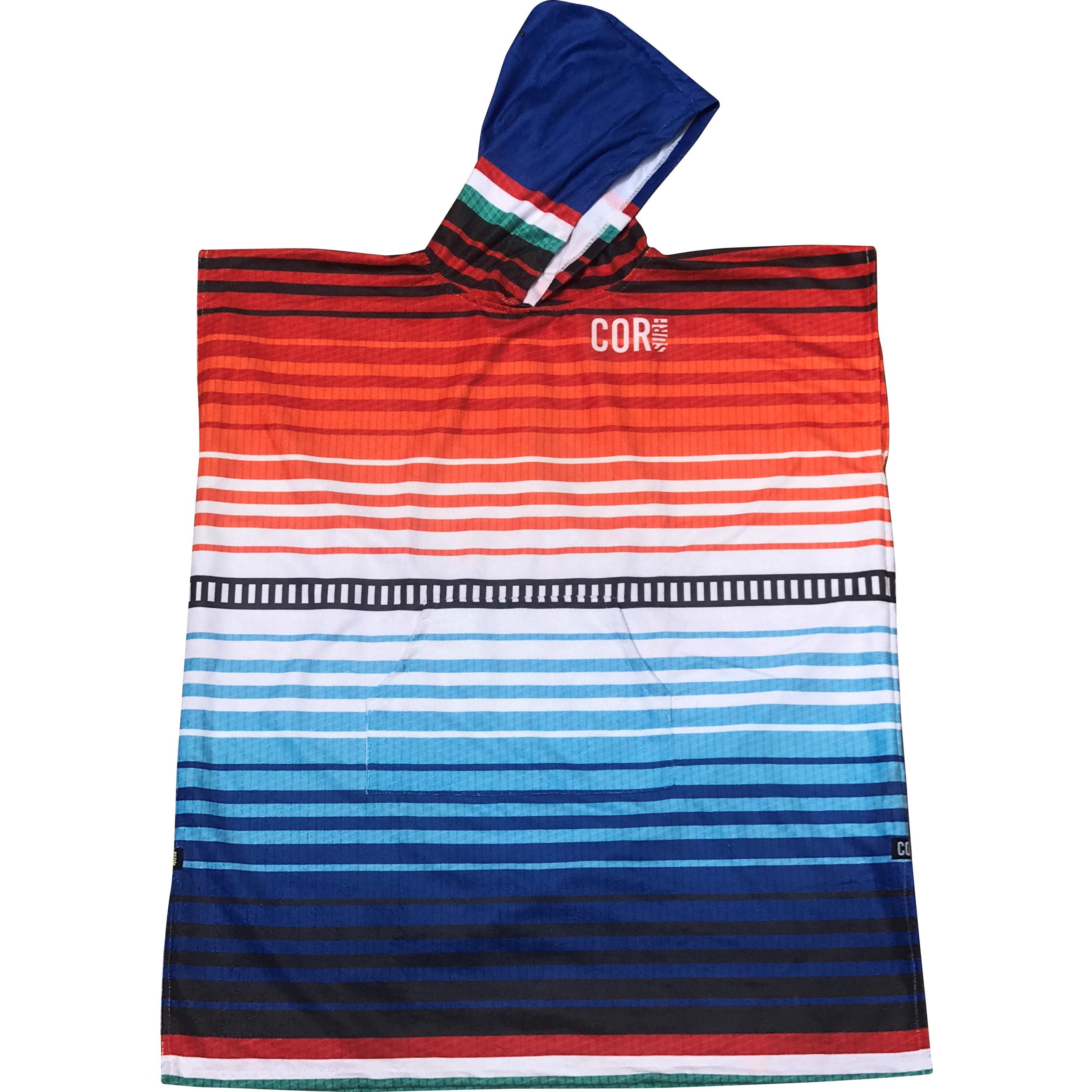 Adult large COR Surf changing towel poncho in colorful sarape design, made for easy changing and drying after water activities.