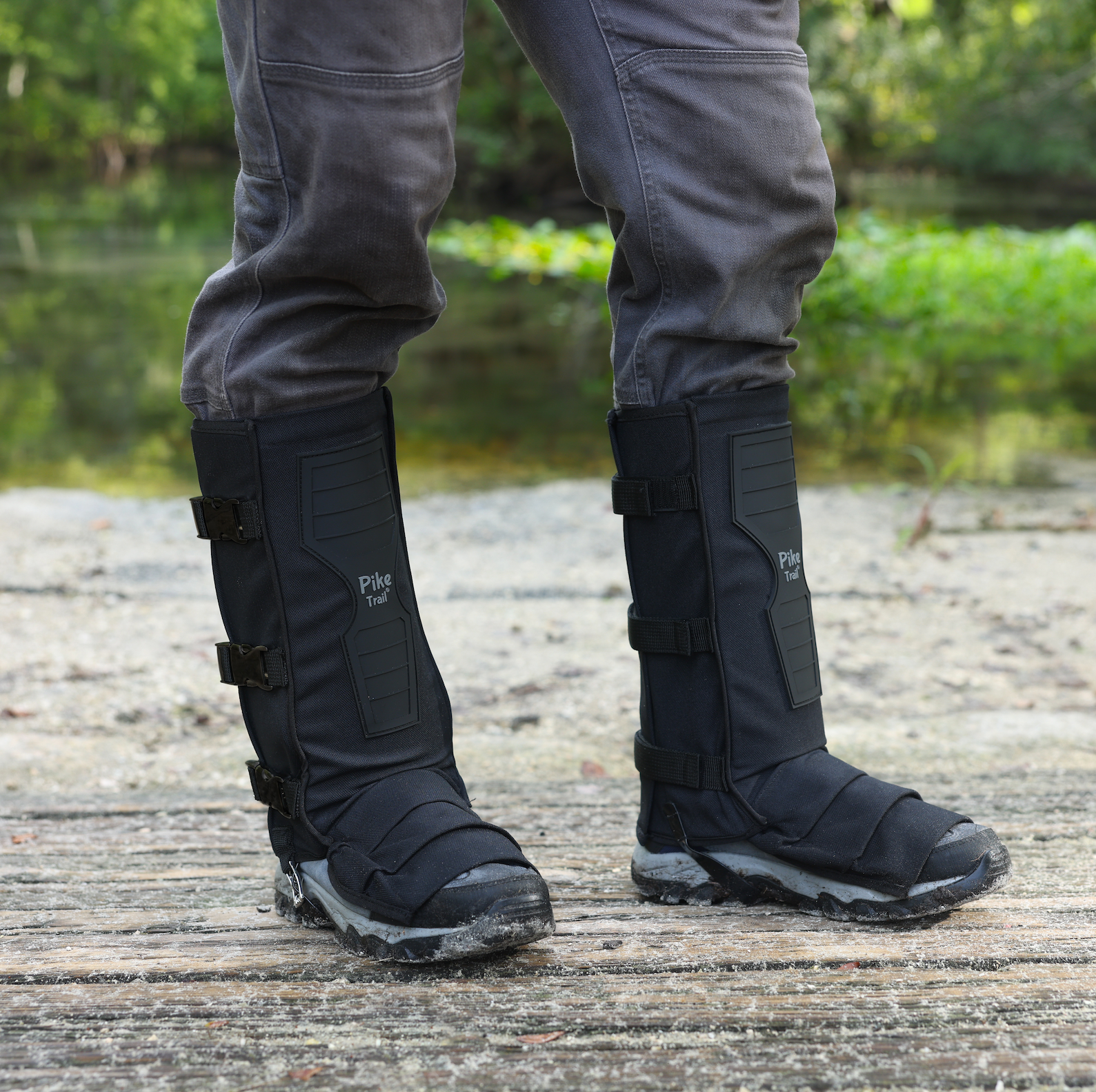 Pike Trail Snake Gaiters leg guards showing durable fabric and adjustable straps for protection during outdoor activities