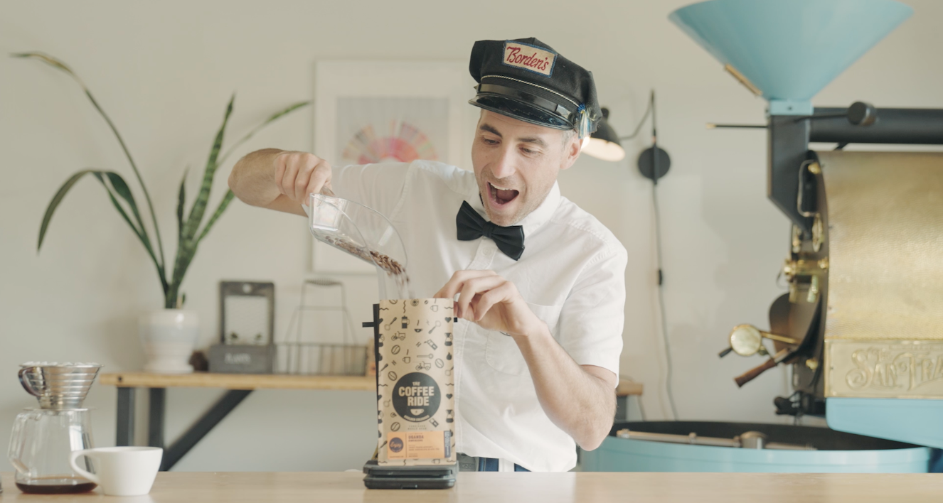 Mourning Brew Coffee bag by The Coffee Ride Coffee Roasting Co. featuring a whimsical design and vibrant colors.