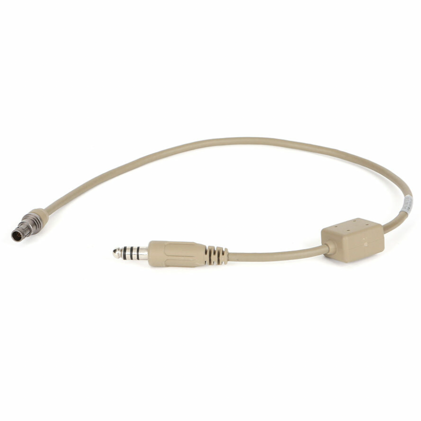 HCC Tactical AMP headset downlead cable for hearing protection and communication, showing the cable with connectors.