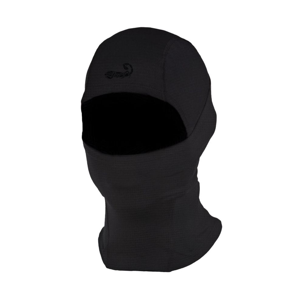 HCC Tactical SF Balaclava in black, breathable fabric, designed for outdoor and tactical wear, covering the head and neck.