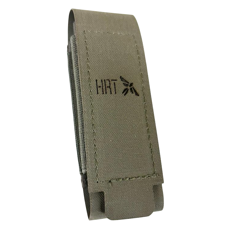 HCC Tactical ARC Utility Pouch in black with multiple compartments for gear storage, shown open with items inside.