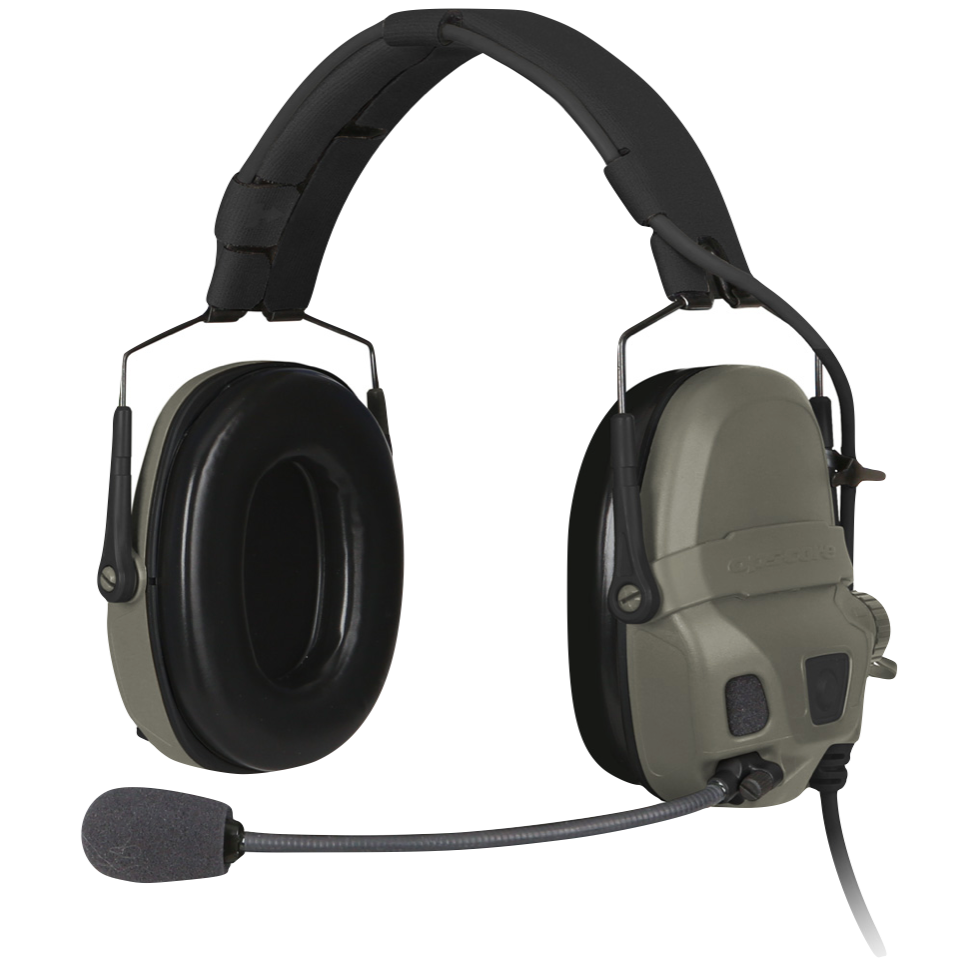 HCC Tactical AMP Communication Headset with fixed downlead, designed for hearing protection and effective communication.