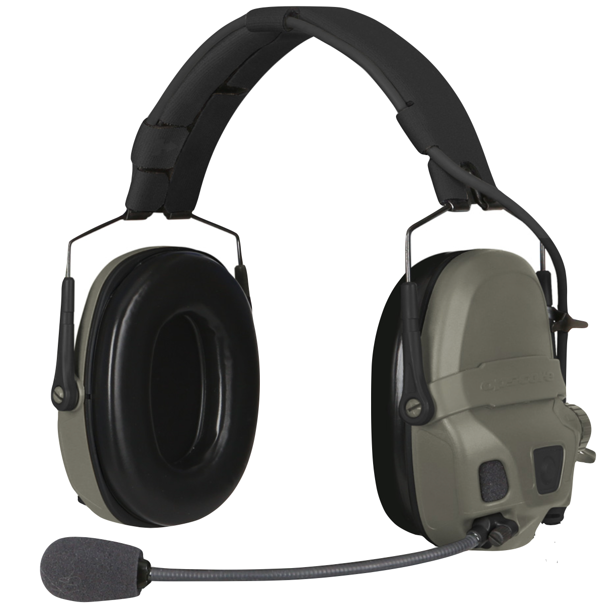 HCC Tactical AMP Communication Headset with connectorized design, used for hearing protection and communication in tactical environments
