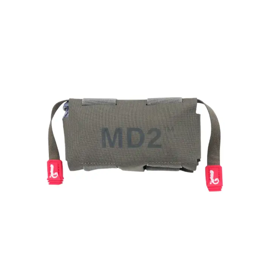 HCC Tactical MD2 Compact Trauma Pouch IFAK with multiple compartments for medical supplies and trauma gear.