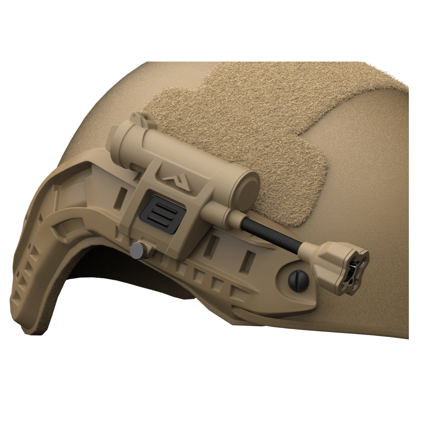 HCC Tactical Charge X IR Max helmet with advanced features for tactical use, showcasing sleek design and accessories.