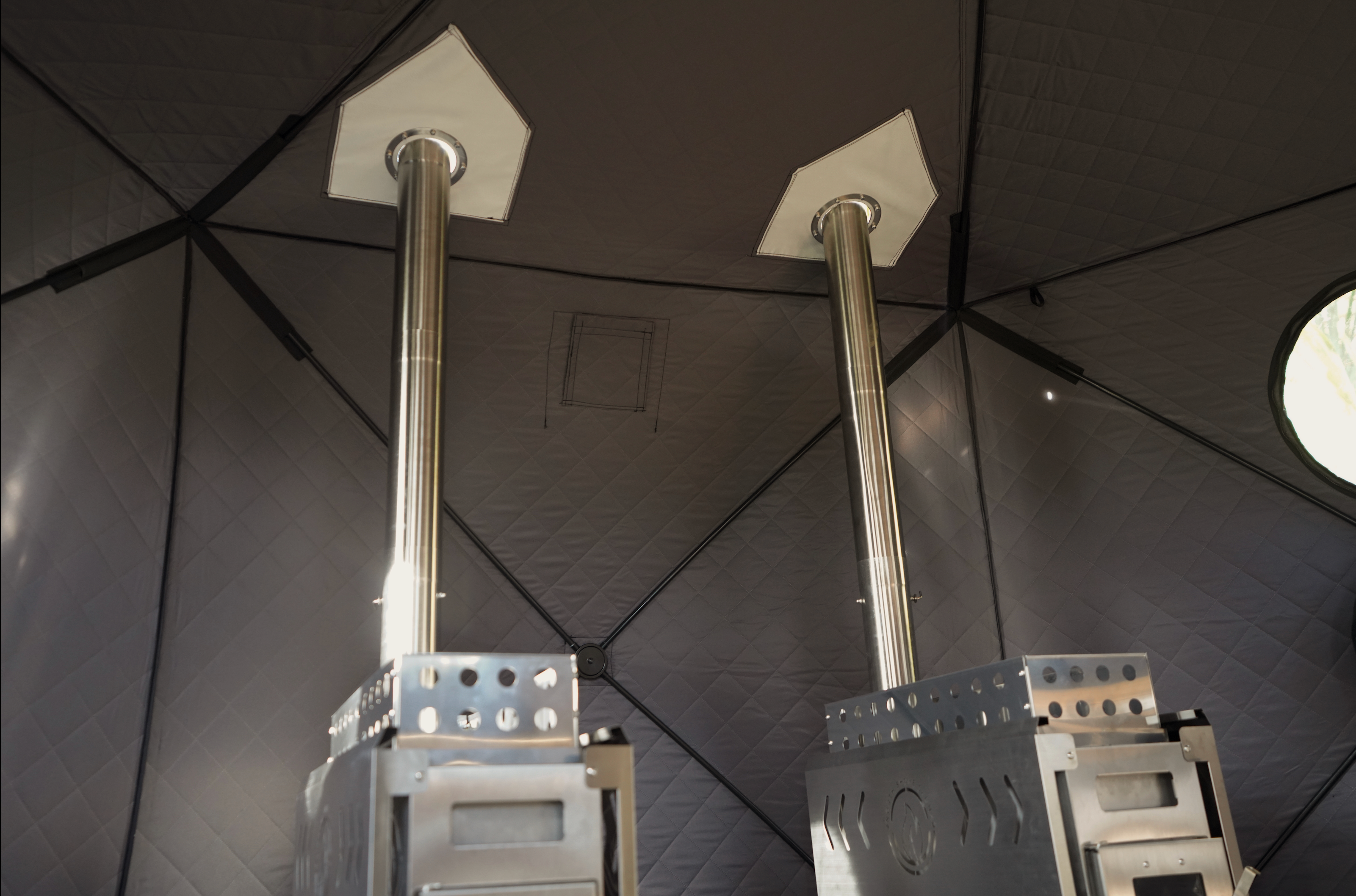 North Shore Sauna Dome Sauna Tent Pro Package for 8 people, showing the spacious and insulated interior design.