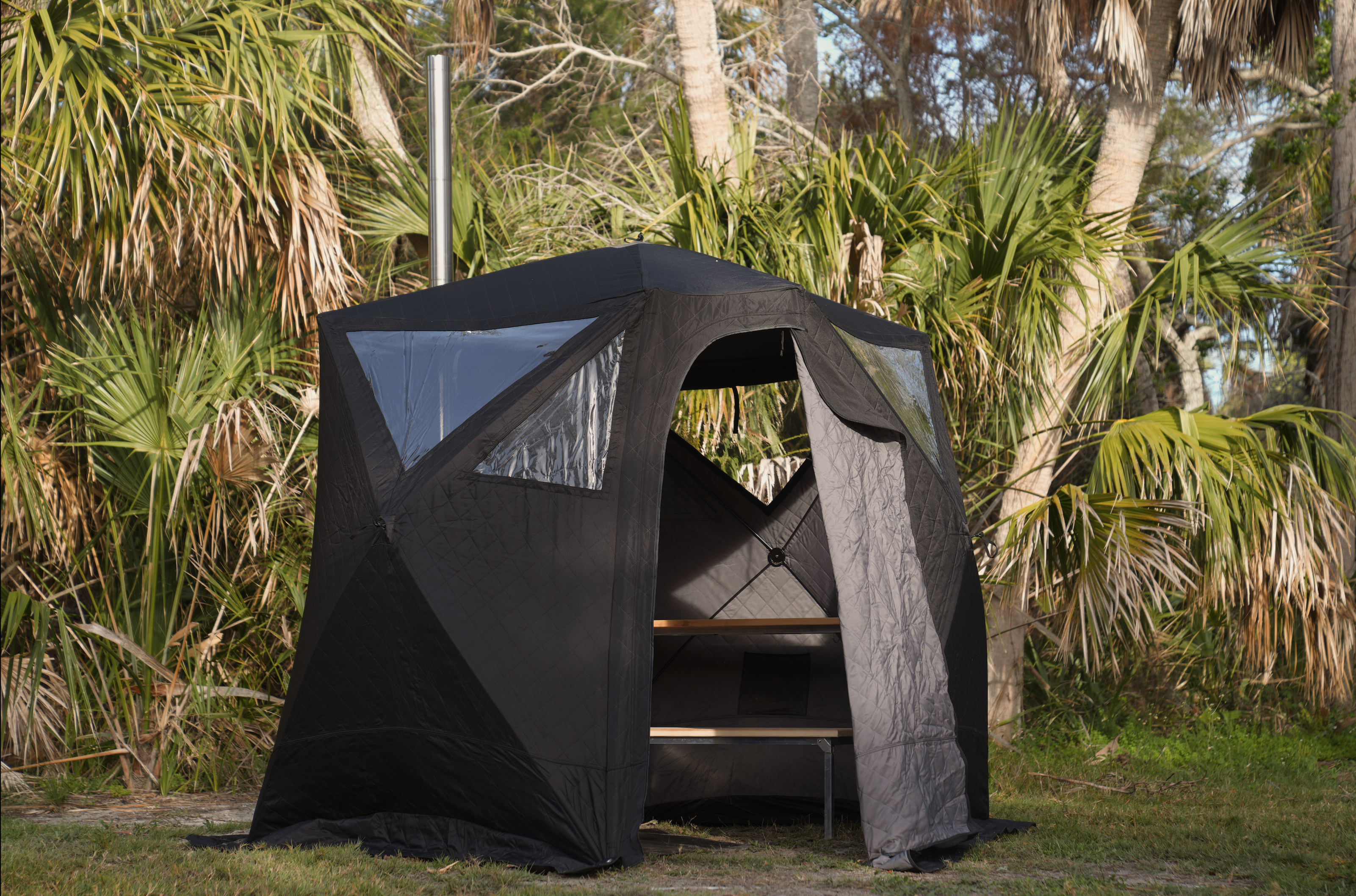 North Shore Sauna Nova 4 Premium Package tent designed for four people, featuring a spacious and durable outdoor design.