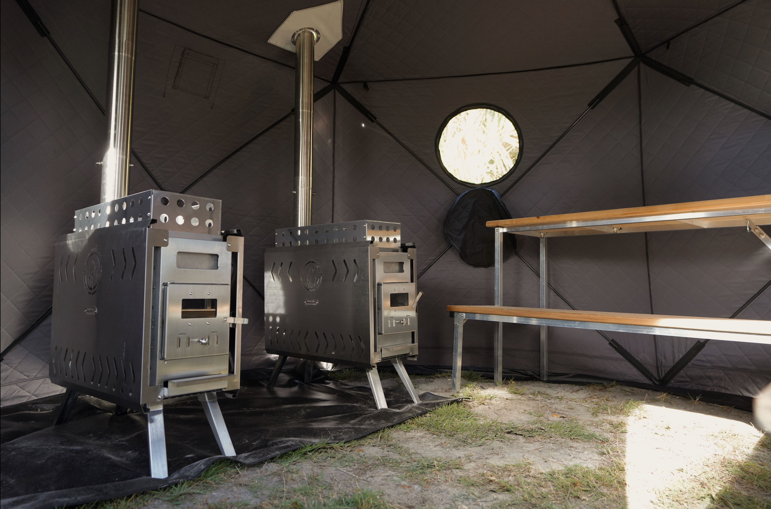 North Shore Sauna Dome Sauna Tent Premium Package for 8 people, showing the spacious, modern design of the outdoor wellness enclosure.