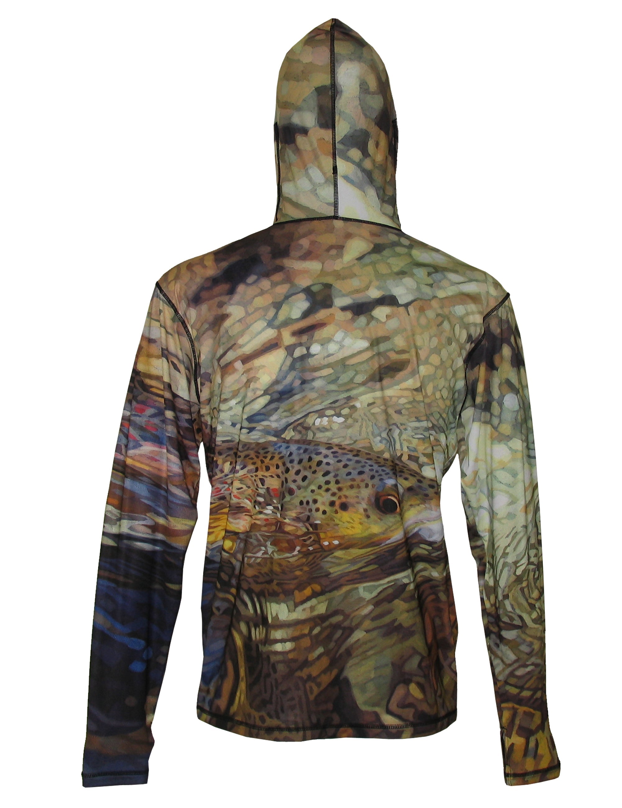 Secluded brown graphic fishing hoodie by Sunpro Hoodies from Cognito Brands, Inc., showing the back design and comfortable fit.