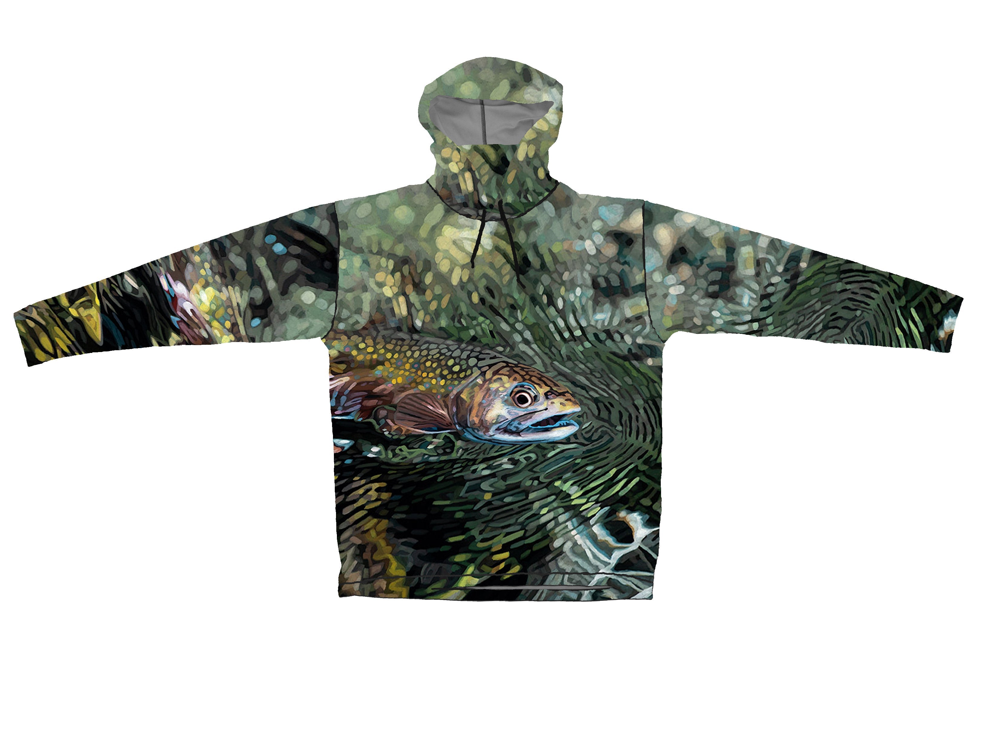 Cognito Brands Secluded Brook Trout graphic fishing hoodie from Sunpro Hoodies, featuring a scenic brook trout design on soft fabric.