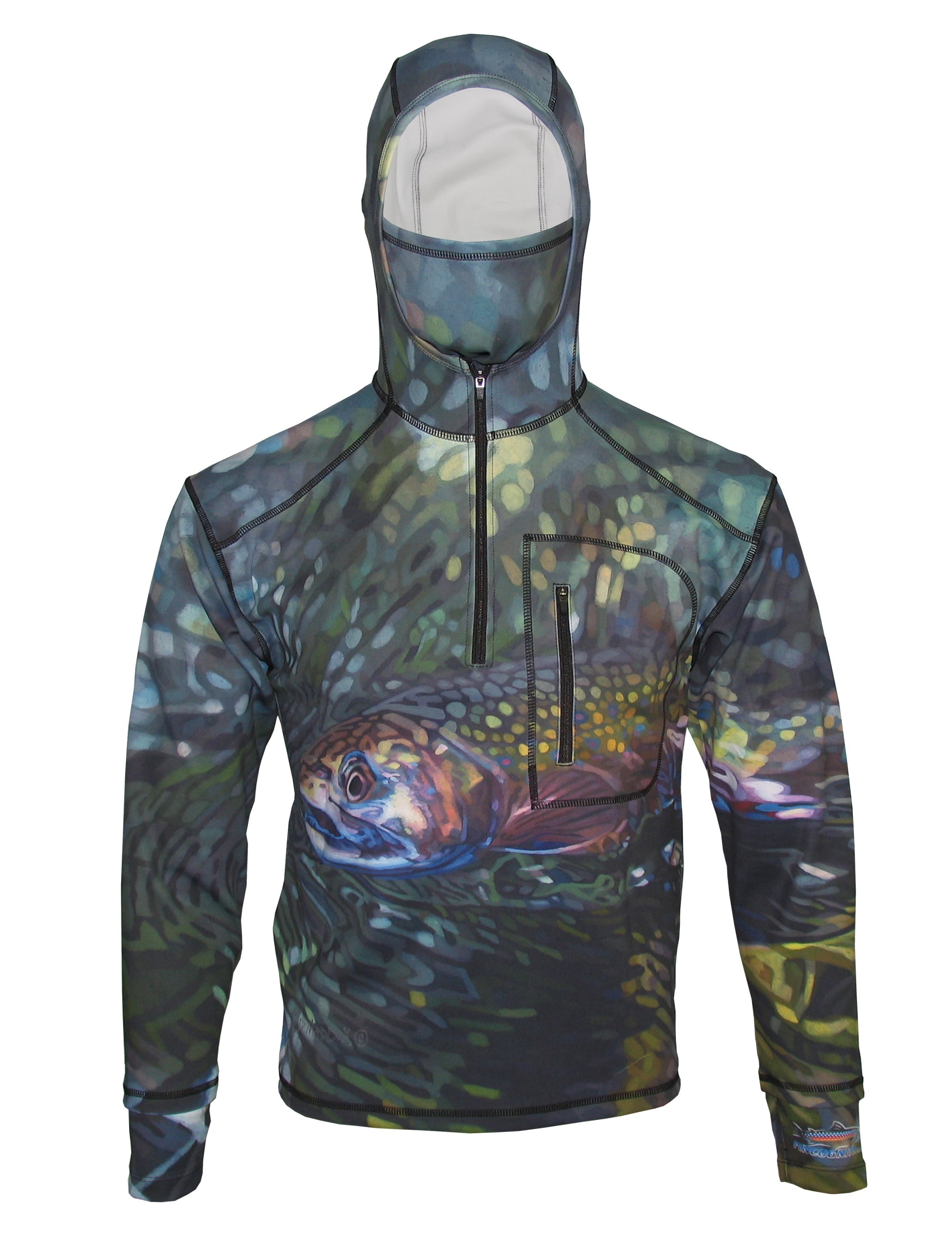Cognito Brands Secluded Brook Trout 1/4-Zip FlexFleece hoodie in front view, featuring a lightweight, insulated fishing hoodie with a quarter zip.