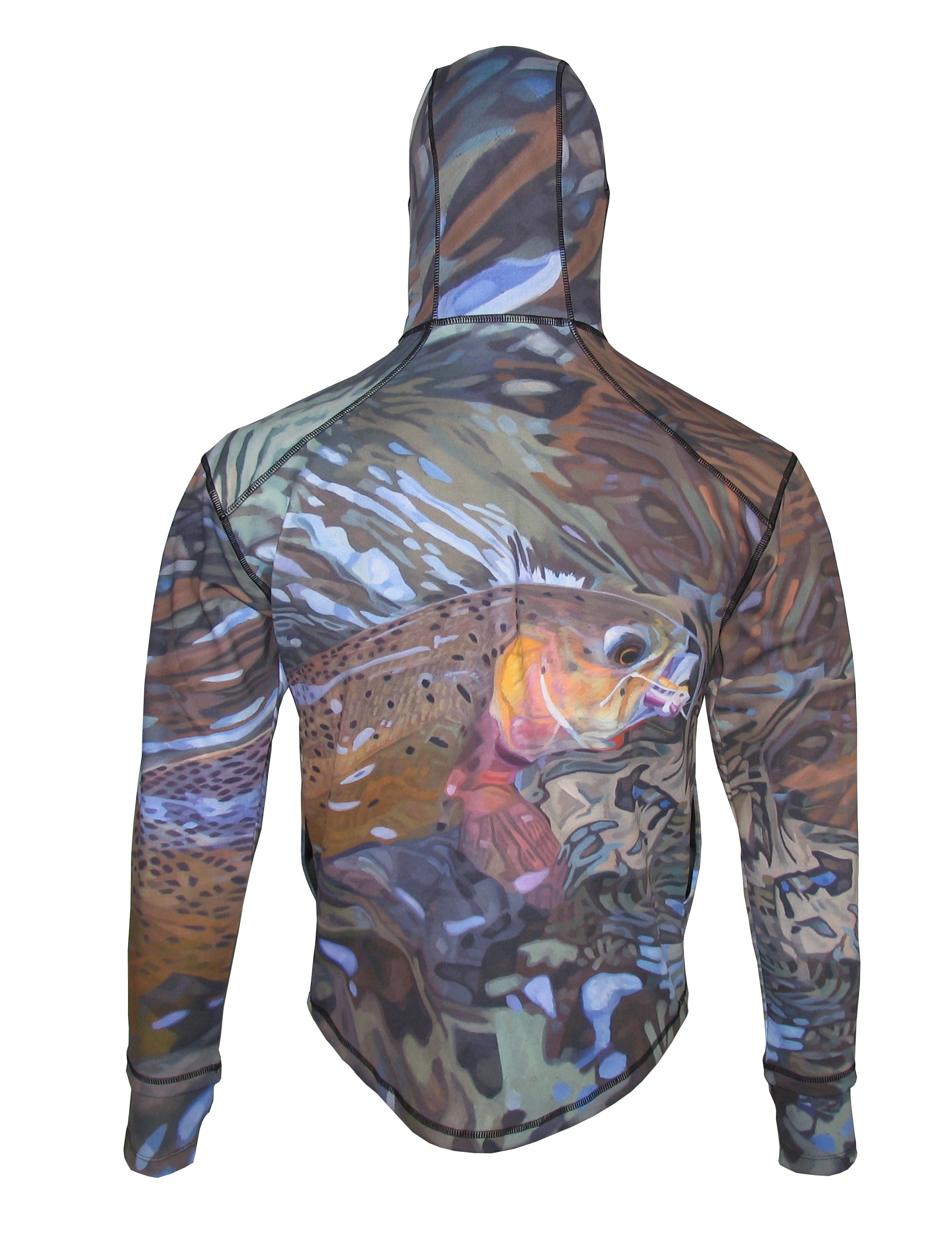 Secluded Cutty heavyweight 1/4-zip FlexShell fishing hoodie by Cognito Brands, Inc., featuring a back view of the FlexFleece hoodie.