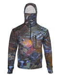 Cognito Brands Secluded Cutty heavy-duty 1/4-zip FlexShell fishing hoodie in dark color, front view with zipper and fleece material.