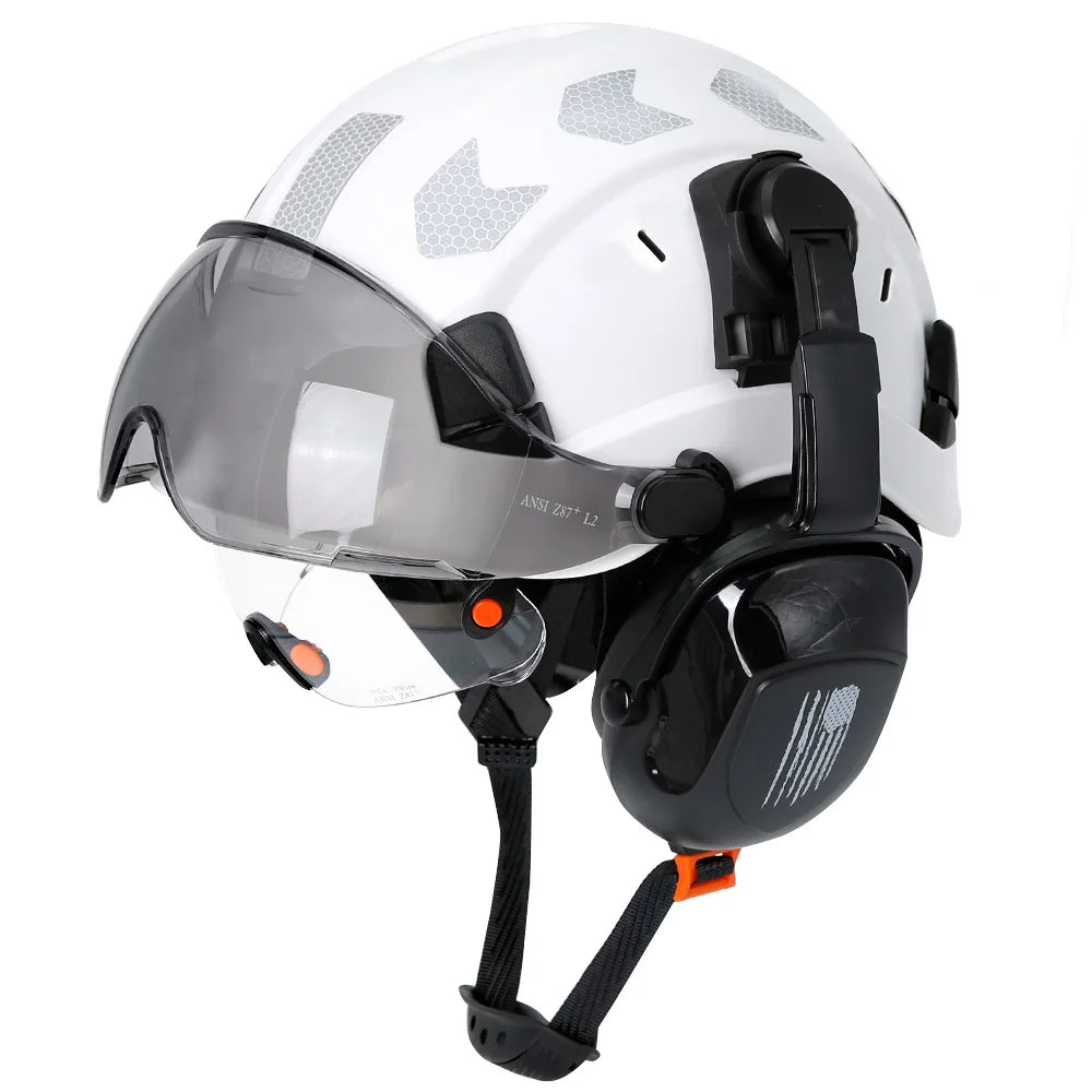 Safety helmet with visor and earmuffs, 24 Hour Sport Total Head Protection safety helmet for workplace safety.