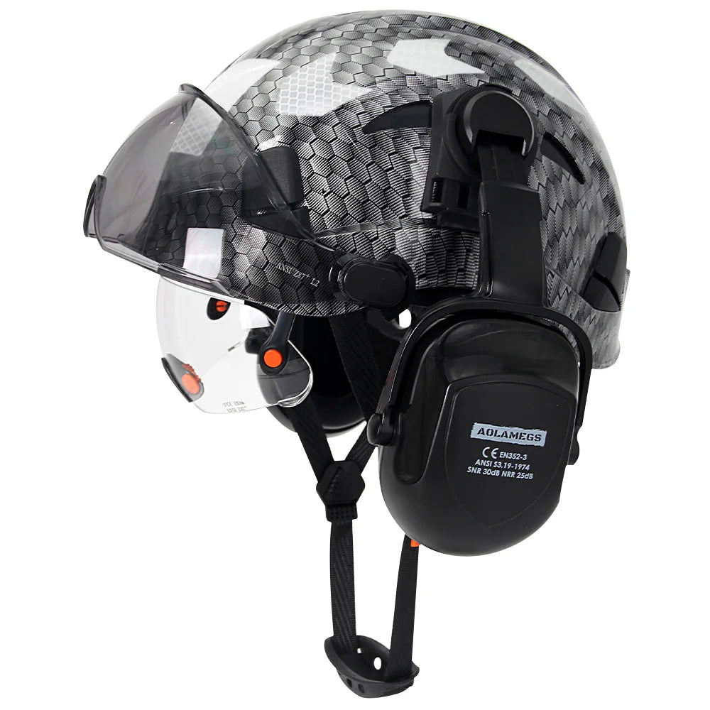 Safety helmet with visor and earmuffs, 24 Hour Sport total head protection safety helmet for industrial or construction use