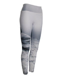 Cognito Brands shark ocean print patterned all sport leggings shown from side view with vibrant shark and ocean design.