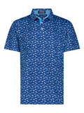 White Water Life Sharks Polo shirt with shark graphic, casual men's polo in lightweight fabric, perfect for everyday wear.