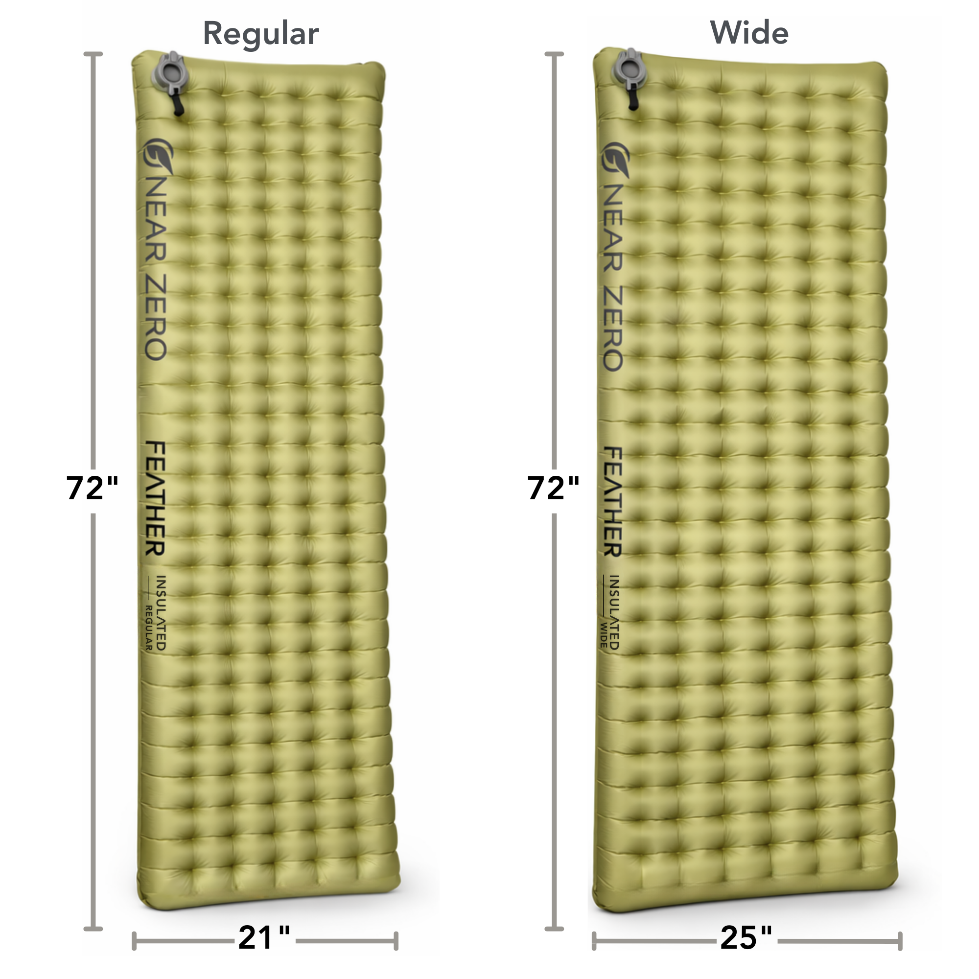 Near Zero Outdoor Gear insulated inflatable sleeping pad shown from the side, highlighting its compact, cushioned design for outdoor camping.