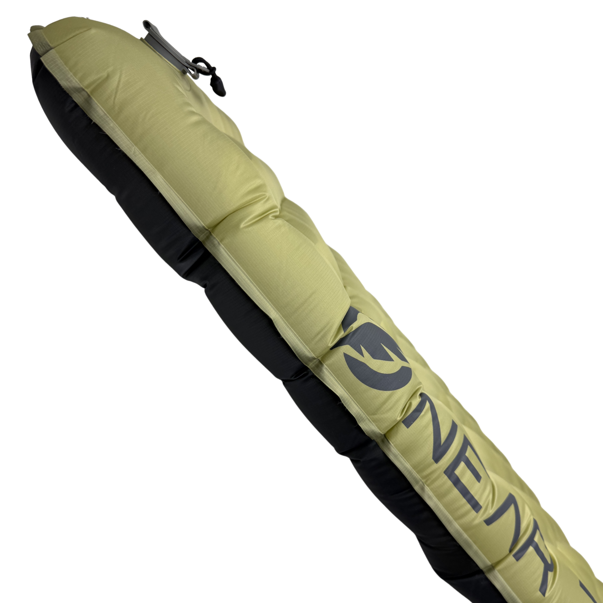 Side profile of Near Zero Outdoor Gear insulated inflatable sleeping pad showing its lightweight, cushioned design for outdoor camping.