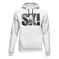 White adult fleece hoodie by Outdoorzees, designed for skiing and outdoor winter activities, featuring a cozy, warm fit.