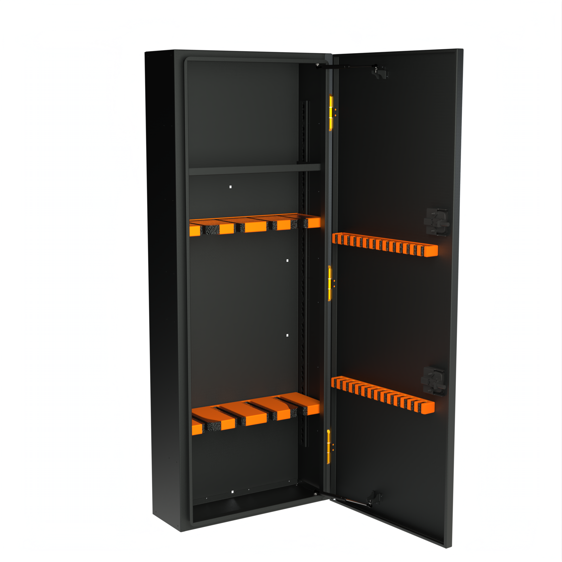 Open Avatar Offroad Ski 8 Storage Box showing compartments for organizing skis and accessories in a durable storage solution.