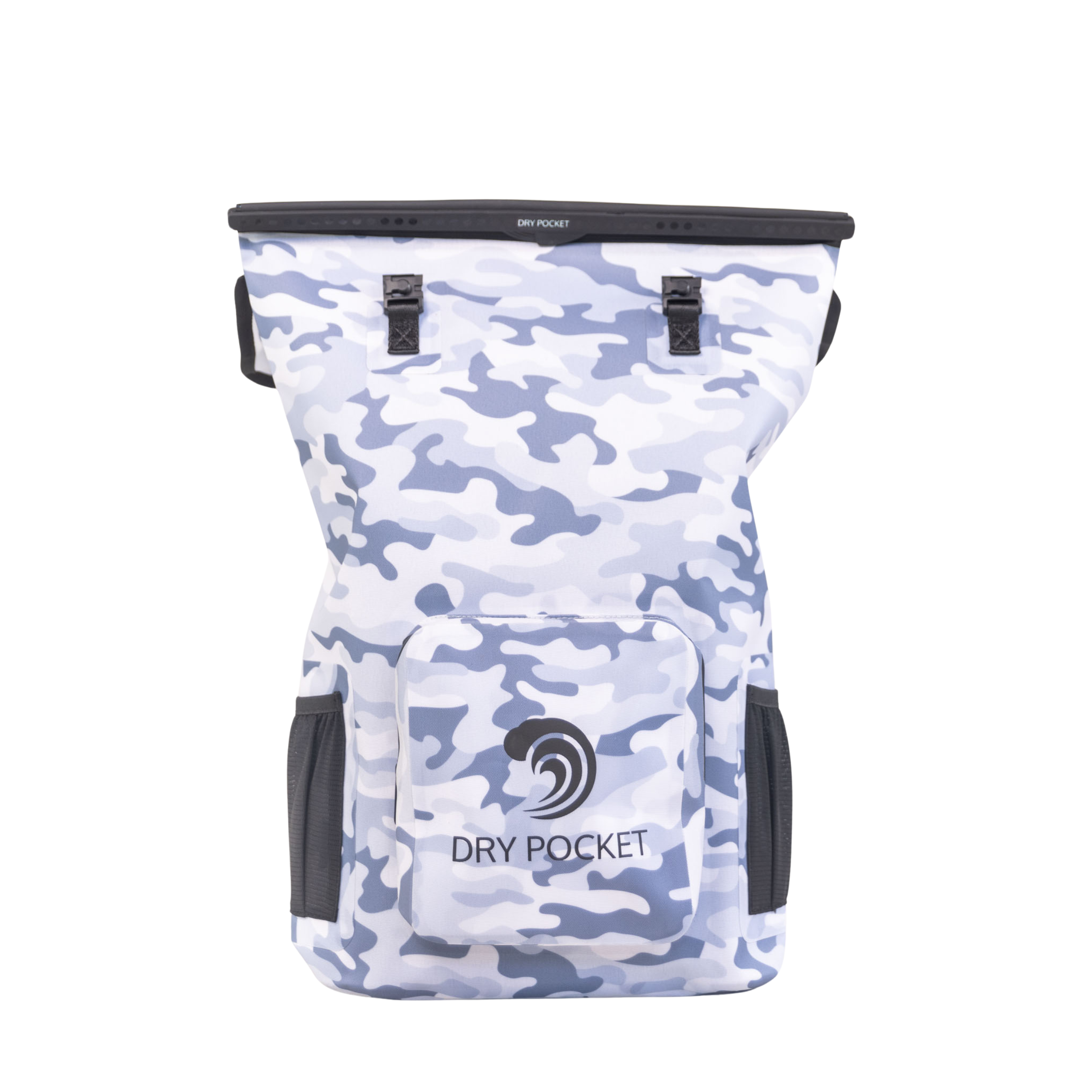 Snow camo waterproof floating dry bag from Dry Pocket, ideal for outdoor adventures and keeping gear dry on water trips.