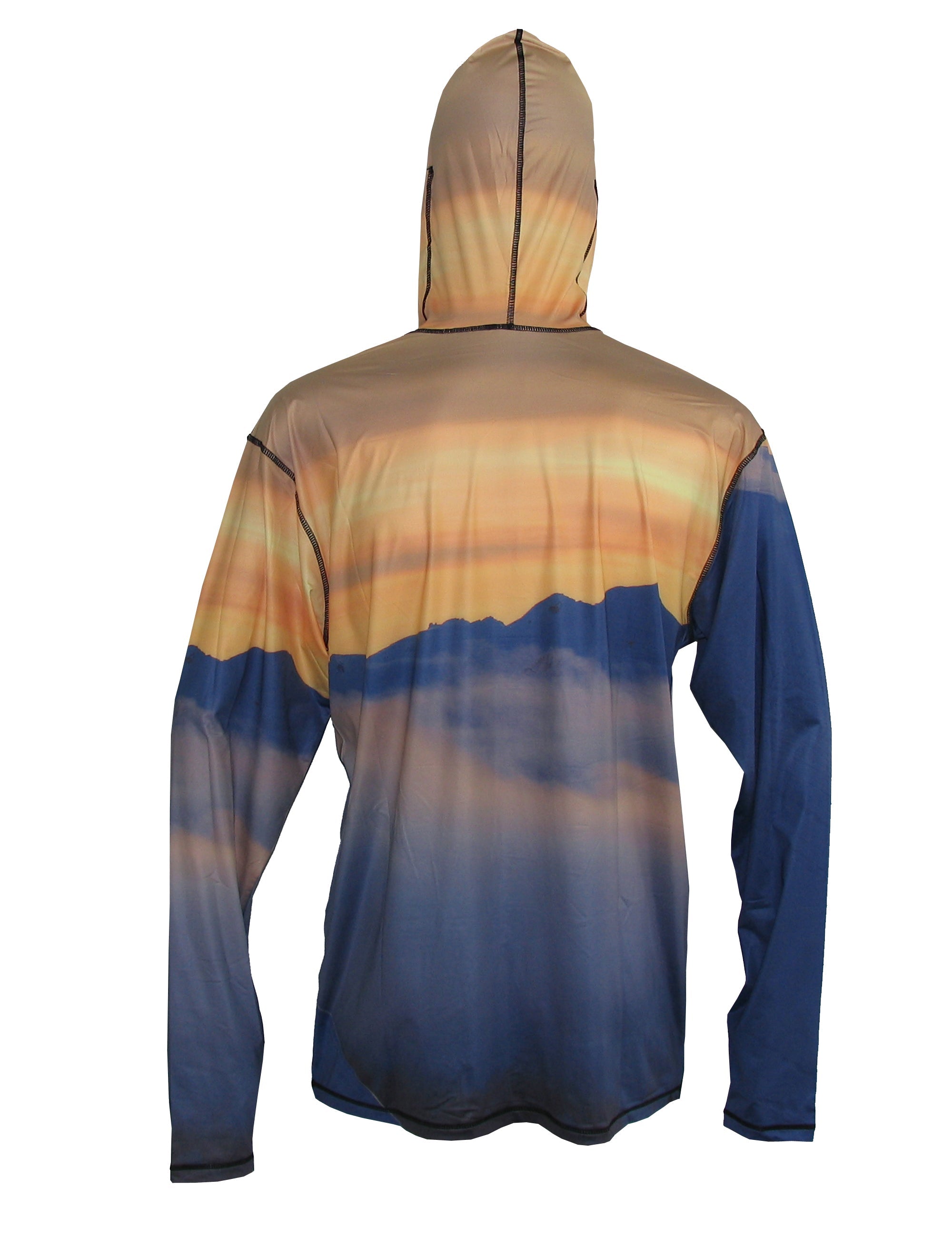 Cognito Brands Sunpro Hoodie featuring a snowboarder graphic on the back, lightweight mountain-themed design, casual wear.