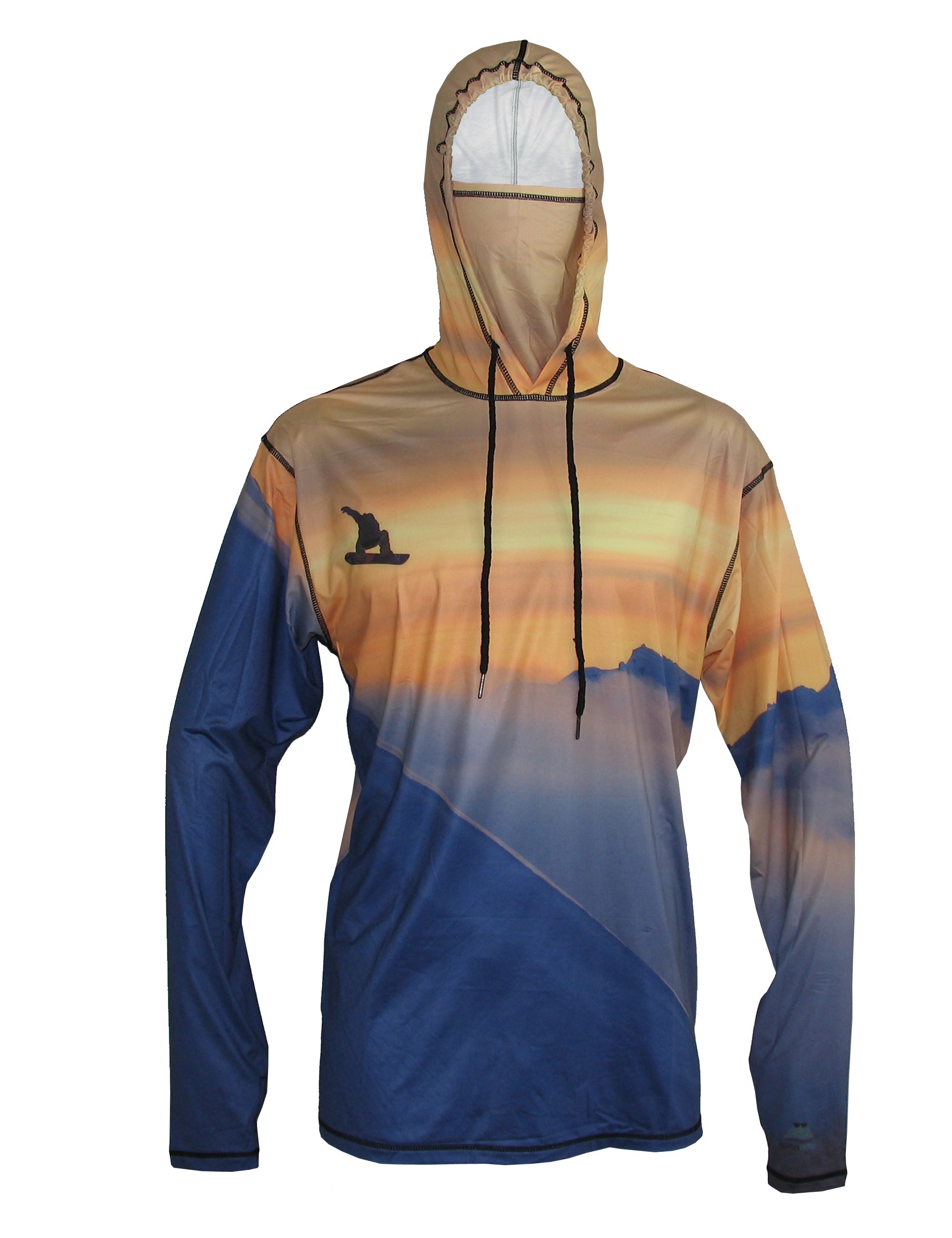 Cognito Brands Sunpro hoodie featuring a bold mountain graphic, lightweight design, perfect for snowboarders and outdoor enthusiasts.