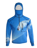 Snowboarder wearing Cognito Brands Heavyweight 1/4-Zip FlexShell mountain hoodie, front view, outdoors in snowy mountain setting.