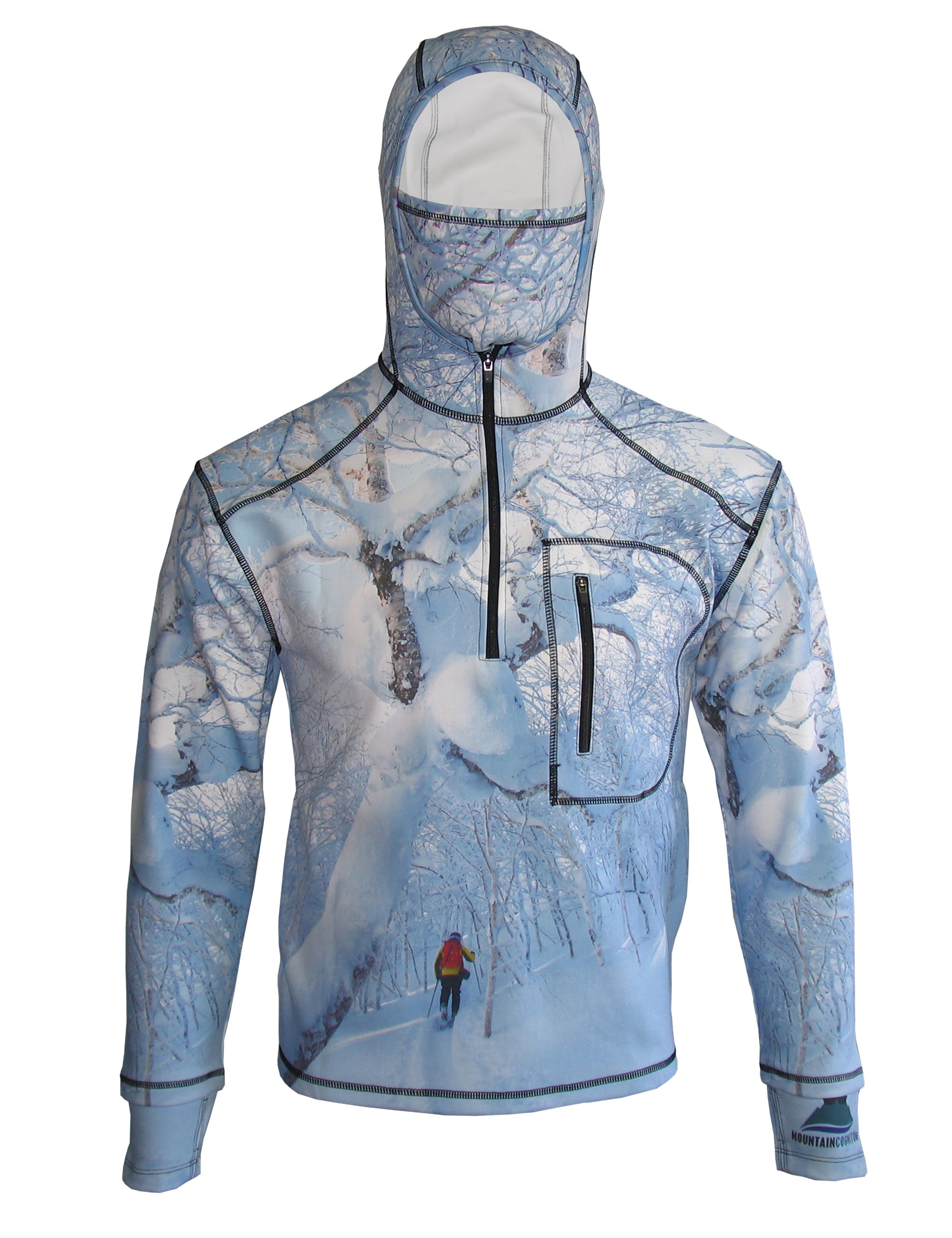 Cognito Brands Snowcrossed heavyweight 1/4-zip FlexShell mountain hoodie with fleece material and front zipper, shown from the front.