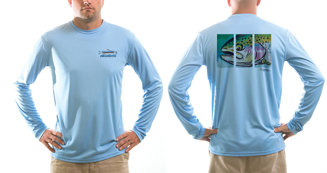 Men's Sun Protective Fishing Shirt Columbia Blue/Rainbow Trout - OVERLANDERS Outfitter