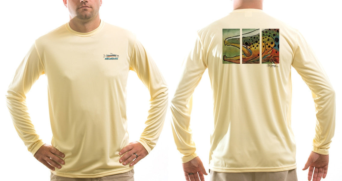 Men's Sun Protective Fishing Shirt Pale Yellow/Brown Trout - OVERLANDERS Outfitter