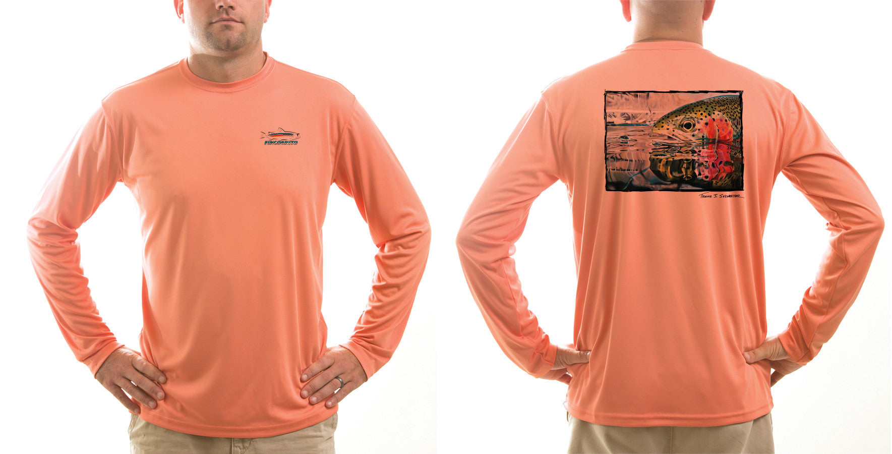 Men's Sun Protective Fishing Shirt Rainbow Reflections/Salmon - OVERLANDERS Outfitter